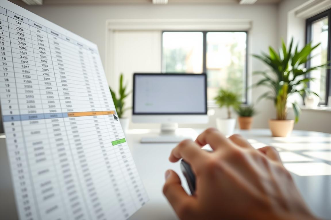 A clean, well-organized spreadsheet with rows and columns, shot in a bright, airy office setting. The foreground features a large Excel window with rows of data, a cursor hovering over a duplicate entry, ready to be selected and deleted. The middle ground shows a focused user's hand on the mouse, ready to take action. The background depicts a minimalist workspace with potted plants, a monitor, and natural light streaming in from a window, conveying a sense of productivity and efficiency. The overall mood is one of attention to detail and a desire to optimize the spreadsheet for clarity and organization. A clean, well-organized spreadsheet with rows and columns, shot in a bright, airy office setting. The foreground features a large Excel window with rows of data, a cursor hovering over a duplicate entry, ready to be selected and deleted. The middle ground shows a focused user's hand on the mouse, ready to take action. The background depicts a minimalist workspace with potted plants, a monitor, and natural light streaming in from a window, conveying a sense of productivity and efficiency. The overall mood is one of attention to detail and a desire to optimize the spreadsheet for clarity and organization.