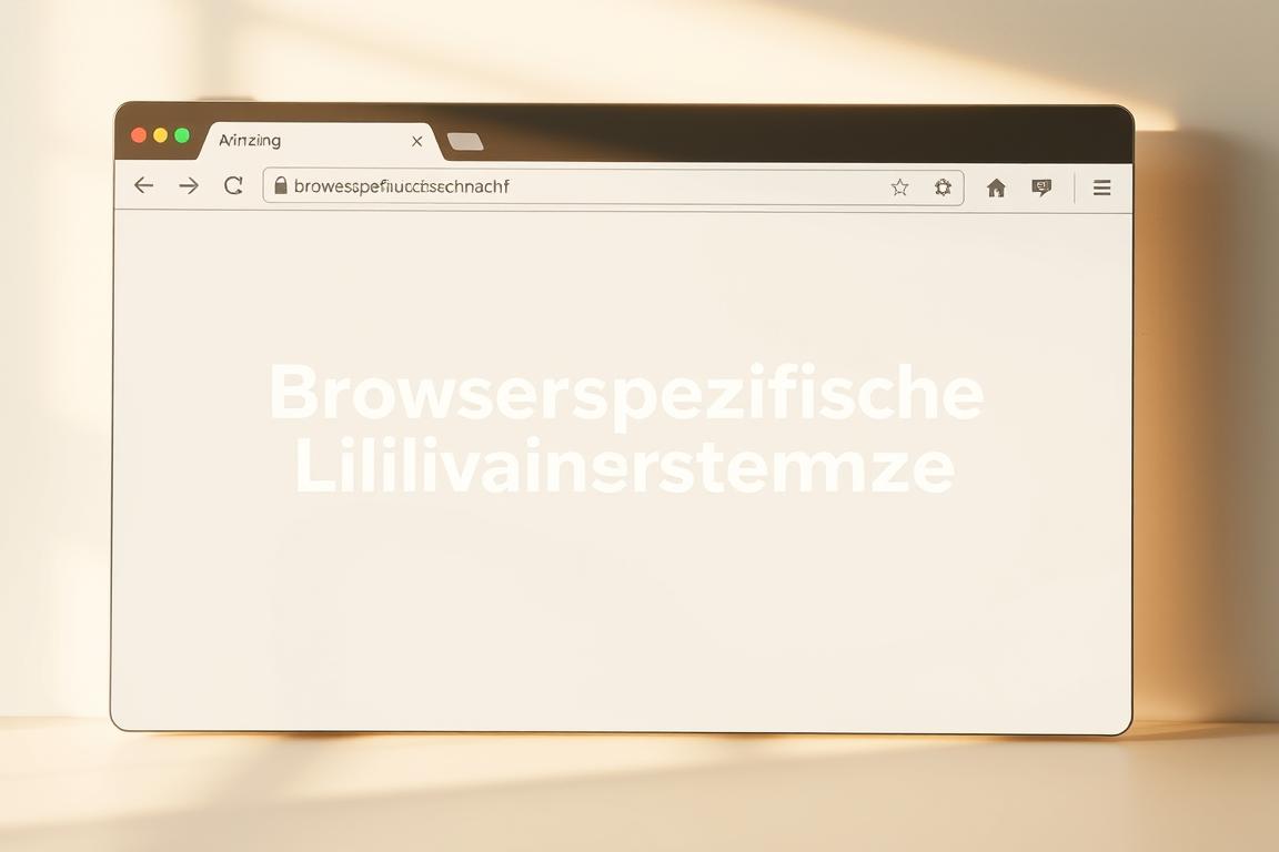 A clean, well-organized web browser window displaying the clear, concise phrase "Browserspezifische Lösungsschritte" against a soft, minimalist background. The window interface is rendered in a sleek, modern style with subtle gradients and muted tones that convey a sense of professionalism and efficiency. The browser controls and toolbar are visible but de-emphasized, allowing the central text to be the focal point. Carefully considered lighting casts a warm, natural glow across the scene, creating depth and atmosphere. The overall composition is balanced and visually pleasing, reflecting the informative, step-by-step nature of the article's content.
