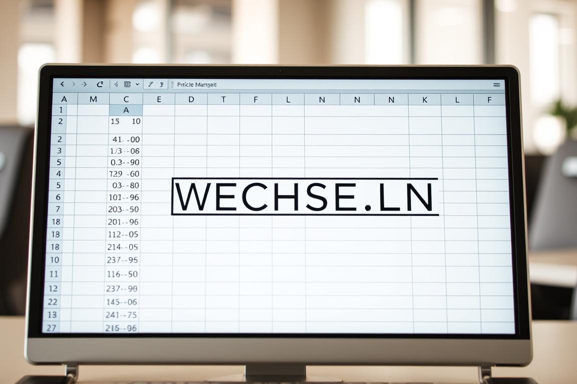 A detailed, professional-looking spreadsheet with the "WECHSELN" function prominently displayed on the screen. The spreadsheet should have a clean, minimalist design with a neutral color scheme, allowing the "WECHSELN" function to stand out. The background should be a soft, blurred office environment, suggesting a practical, work-related setting. The lighting should be natural, with a slight directional light from the left, creating subtle shadows and depth. The camera angle should be slightly elevated, giving a slight bird's-eye view of the spreadsheet, emphasizing the importance of the "WECHSELN" function. The overall mood should be one of focus, efficiency, and attention to detail, reflecting the subject matter of the article section.