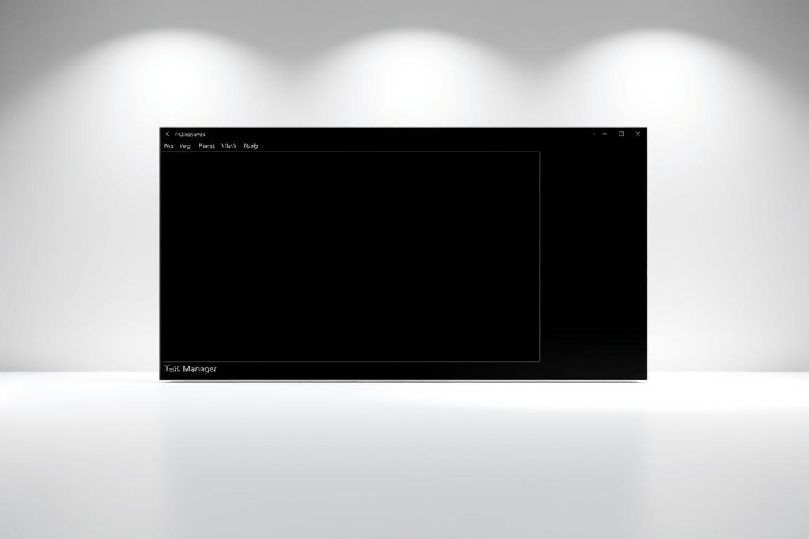 A minimalist but detailed Windows desktop scene, featuring a prominent Task Manager window in the foreground. The desktop has a clean, sleek appearance with a soft, neutral color palette. The Task Manager window is rendered with crisp clarity, its layout and interface clearly visible. Subtle lighting from above casts gentle shadows, creating a sense of depth and dimension. The camera angle is slightly elevated, giving an overview of the desktop layout. The overall mood is one of calm, focused functionality - the perfect illustration for a guide on troubleshooting system issues.