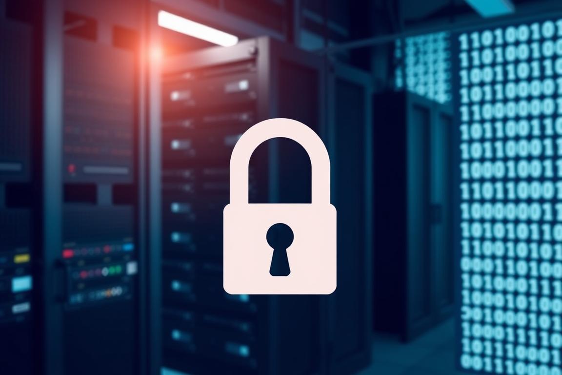 A secure database with robust encryption and access controls, lit by soft, directional lighting. In the foreground, a padlock icon symbolizes the locked-down security measures. In the middle ground, server racks and data storage devices convey the technical infrastructure. The background features a grid of binary code, representing the underlying data and algorithms powering the system. The overall atmosphere is one of confidence and reassurance, with a sense of the meticulous attention to detail required for effective database security.