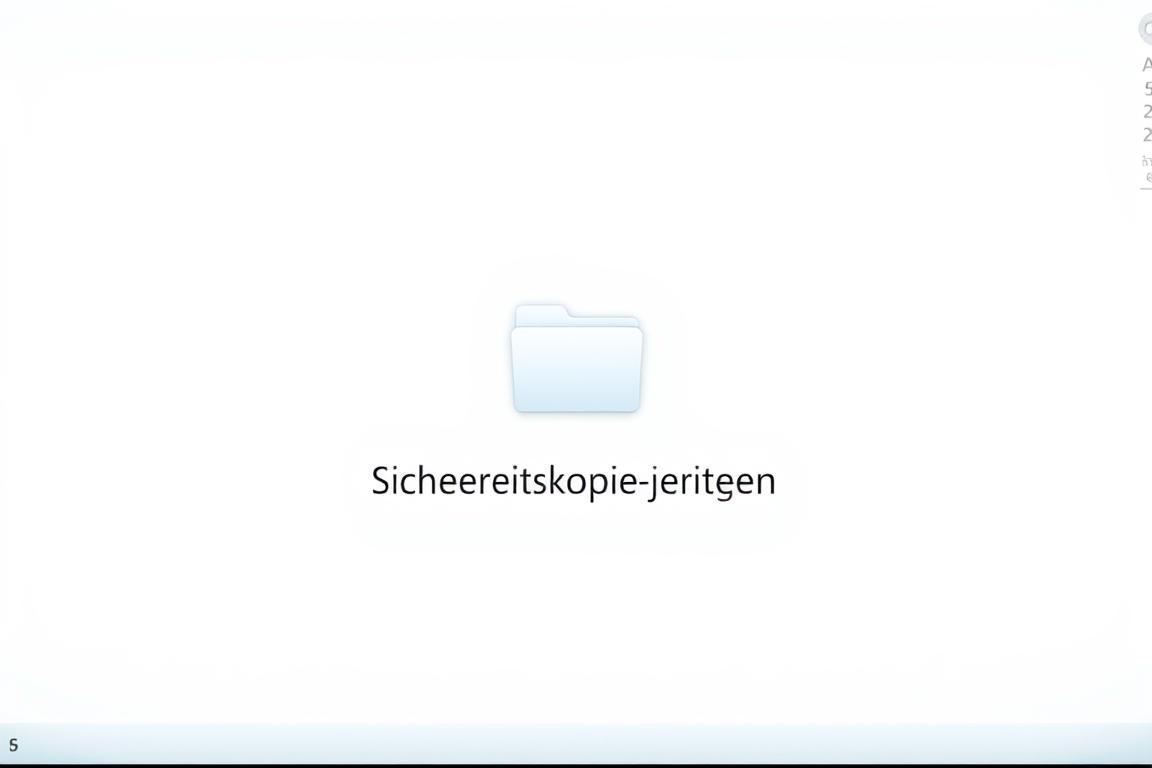 A serene and organized computer desktop, with a folder icon prominently displayed, representing "Sicherheitskopie erstellen" (Create Backup). The folder is centered in the frame, surrounded by a minimalist design aesthetic with clean lines and a muted color palette. Soft, diffused lighting illuminates the scene, creating a sense of tranquility and focus. The angle is slightly elevated, providing an overview of the desktop, conveying a sense of control and organization. The overall mood is professional, efficient, and reassuring, reflecting the importance of the backup process.
