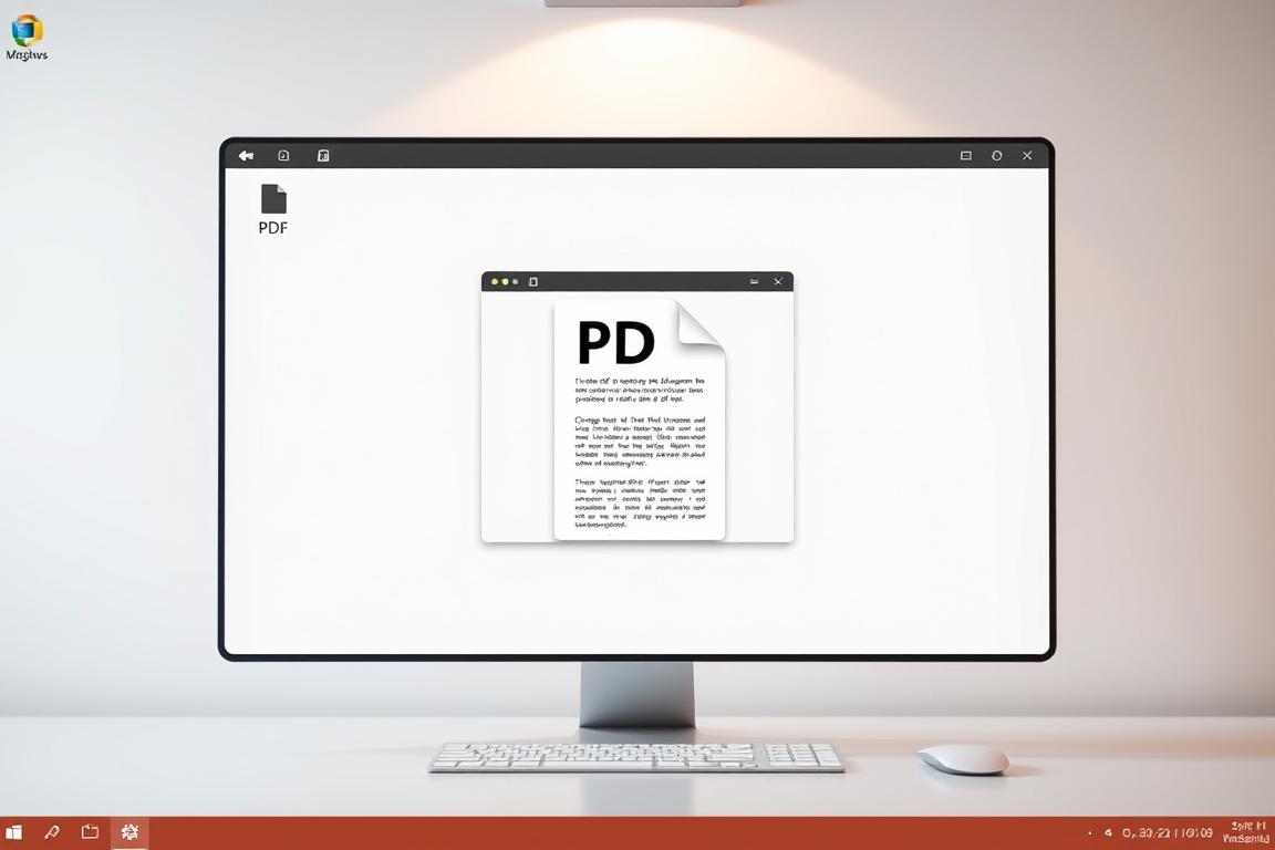 A sleek, modern desktop interface with a central window displaying a PDF document. The window has clean, minimalist design elements, with subtle highlights and shadows. The background features a soft, blurred gradient, creating a sense of depth and focus on the foreground. Subtle lighting from above casts a warm, natural glow, illuminating the scene. The overall atmosphere is one of productivity and professionalism, reflecting the task of changing the default PDF program. The composition is balanced and visually appealing, drawing the viewer's attention to the core task at hand.