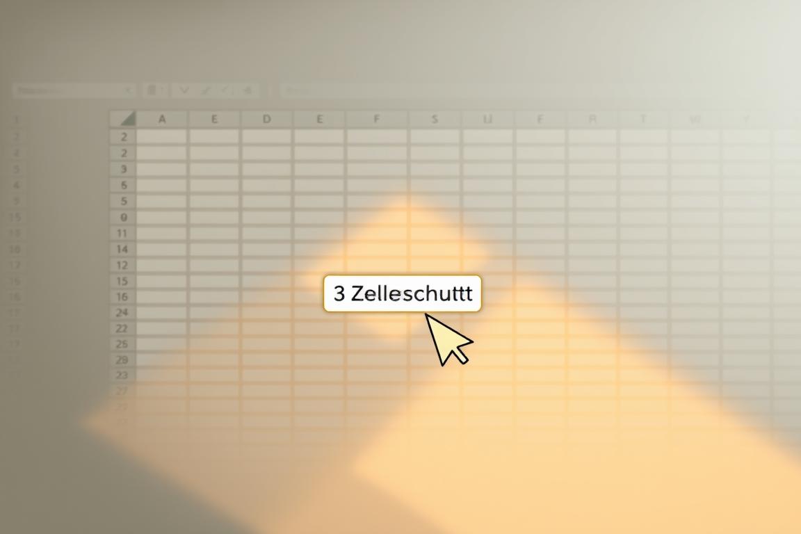 A sleek, modern interface of a Microsoft Excel spreadsheet, with a focus on the "Zellschutz" (cell protection) feature. The spreadsheet is displayed on a muted, professional background, bathed in warm, directional lighting that casts subtle shadows. The cell borders are highlighted, emphasizing the protection status. In the foreground, a cursor hovers over the "Zellschutz" option, suggesting the user's intent to manipulate this setting using VBA (Visual Basic for Applications) code. The overall composition conveys a sense of technical proficiency and the ability to overcome this particular Excel challenge.