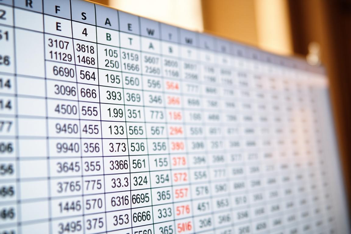 A spreadsheet window displays a grid of numbers, some of which are highlighted in red, indicating errors. The foreground shows a close-up view of the spreadsheet, with crisp focus on the data cells and clear legibility of the numeric values. The middle ground features a subtle grid overlay, hinting at the underlying structure of the spreadsheet. The background is softly blurred, creating a sense of depth and emphasis on the spreadsheet content. Warm, natural lighting illuminates the scene, with subtle shadows adding depth and dimension. The overall mood is one of focused attention on the task of error checking and correcting numerical values displayed as text within the spreadsheet.