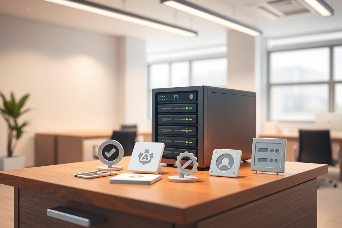 A well-lit, high-resolution 3D illustration depicting a database maintenance process. In the foreground, a sleek, modern database server sits atop a sturdy desk, its glowing status lights indicating its active state. In the middle ground, a series of database optimization tools and utilities are arranged neatly, including a compression tool, a repair utility, and diagnostic software. The background features a clean, minimalist office environment with large windows allowing natural light to filter in, creating a calm and professional atmosphere. The overall scene conveys a sense of efficiency, attention to detail, and the importance of proper database maintenance for reliable software performance.