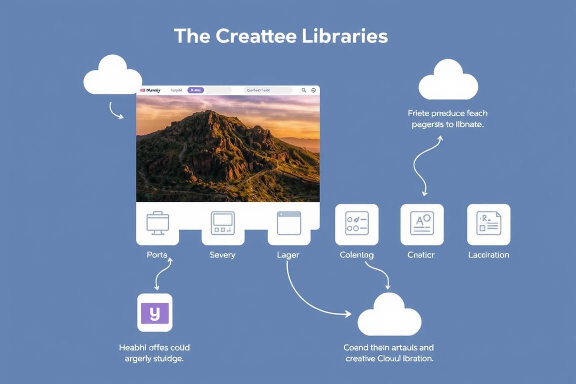 Erstelle eine Grafik, die die Funktionsweise von Creative Cloud-Bibliotheken veranschaulicht